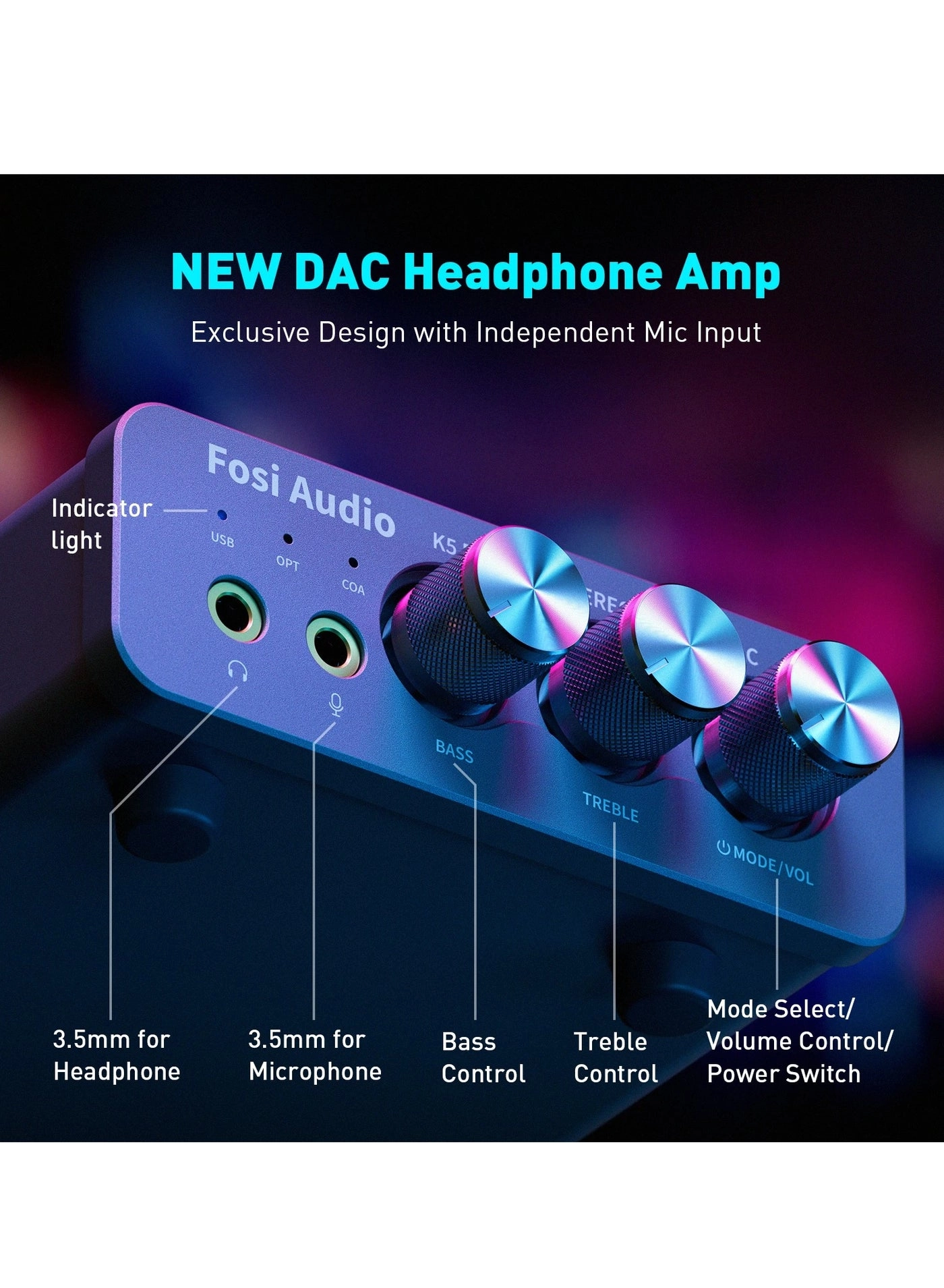 K5 PRO - USB Gaming DAC Microphone Headphone Amplifier