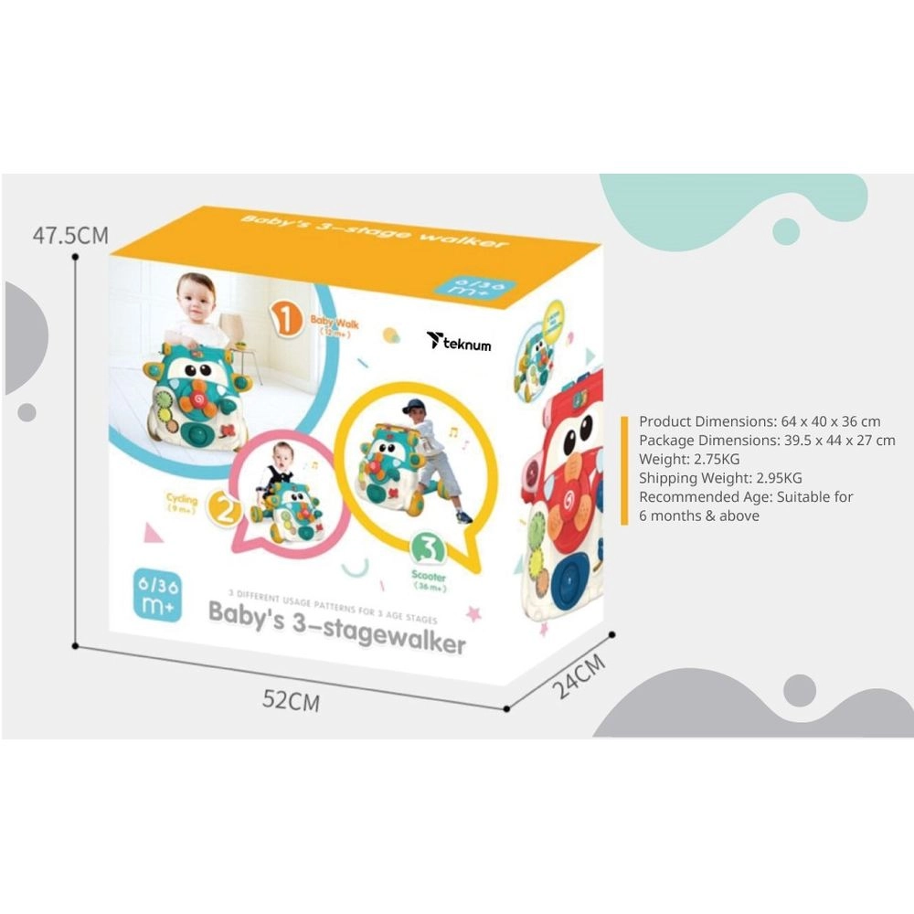 3-in-1 Baby Walker - Musical Keyboard Learning Table Mode