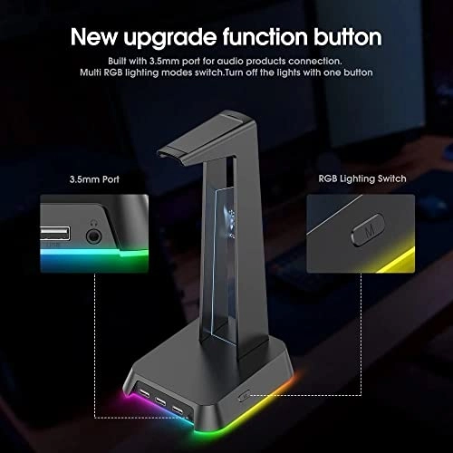 Headphone Stand for Computer Headphones - RGB 3 x USB 3.5mm Jack