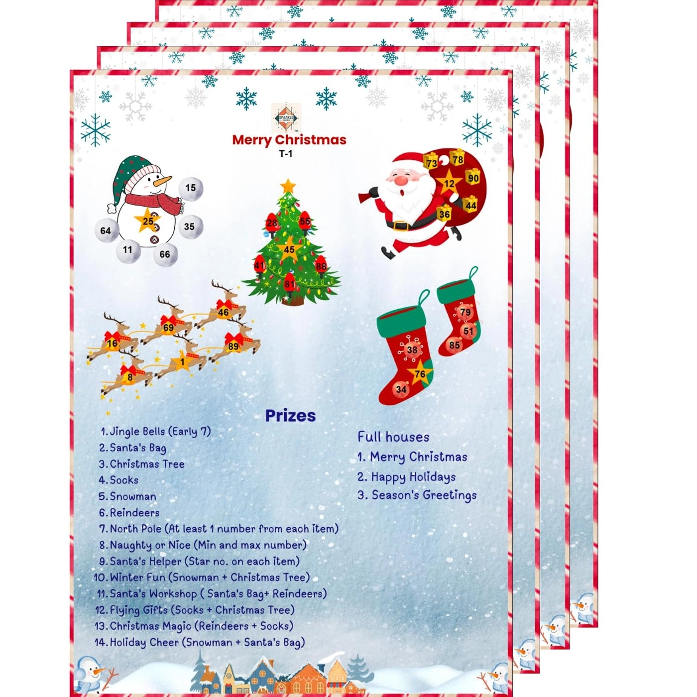 Christmas Theme Tambola Housie Tickets - English 24 Count