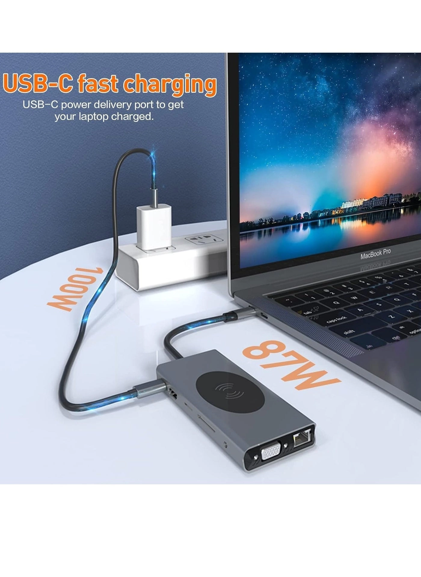 USB C Docking Station - 13-in-1 Wireless Charging 4K HDMI