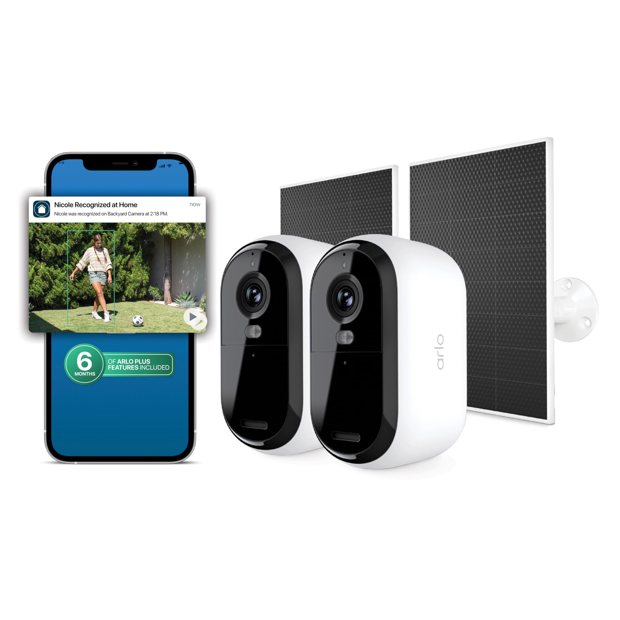 Arlo Essential Security Camera 2K + Solar Panels + Secure Plus Plan
