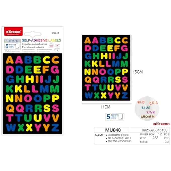 Self-Adhesive Alphabet Labels - 5 Sheets 15x11cm