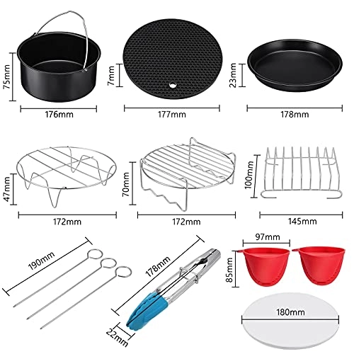Cake Barrel + Pizza Pan + Silicone Mat + Metal Holder + Skewer Rack + Bread Shell + Food Tong + Silicone Mini Mitt Glove + Perforated Parchement Paper - Silicone Stainless Steel Carbon Steel 9 Pcs