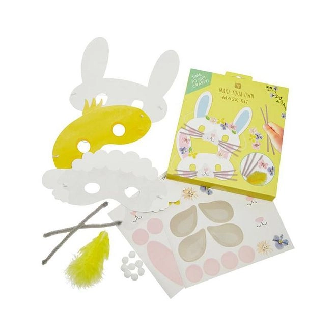 TALKING TABLES Easter Craft Mask Kit - DIY Bunny, Lamb & Chick Masks Includes Stickers & Pom Poms 15x15cm