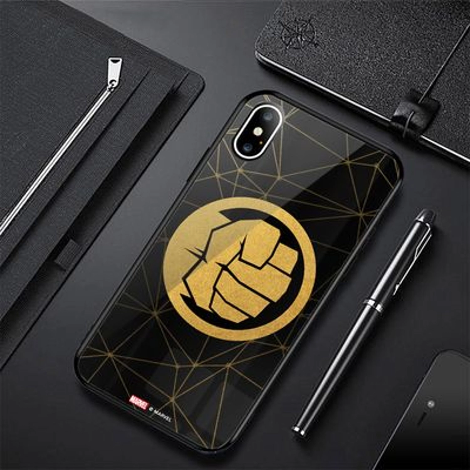 Hulk logo Cover for iPhone Xs - TPU Bumper Case + Tempered Glass Back Back Case