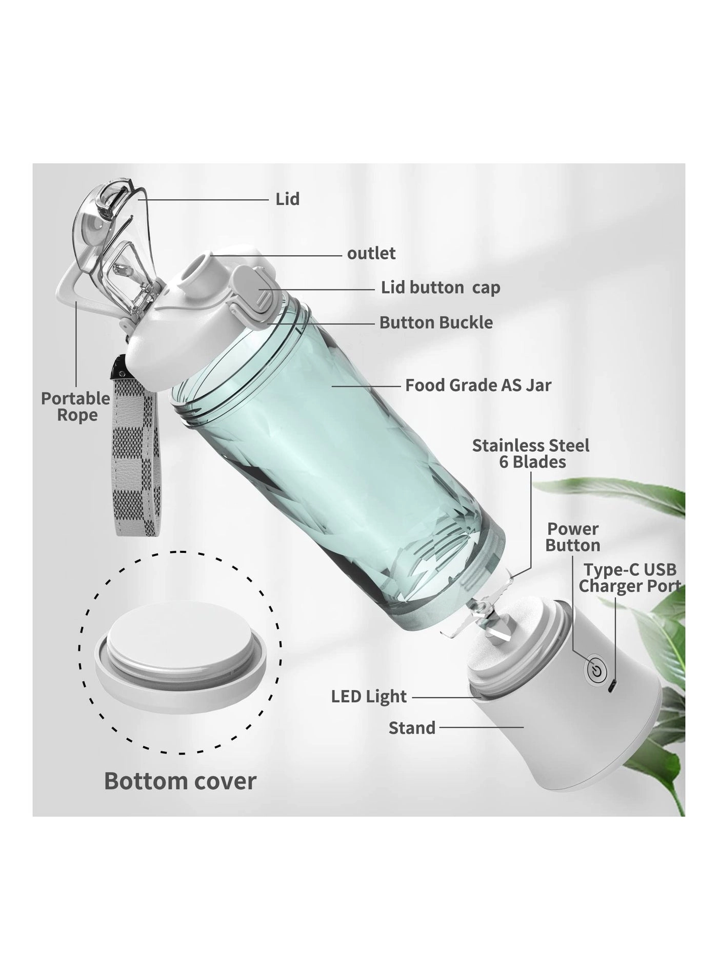 Portable Personal Blender - 6-Blade USB Rechargeable Portable