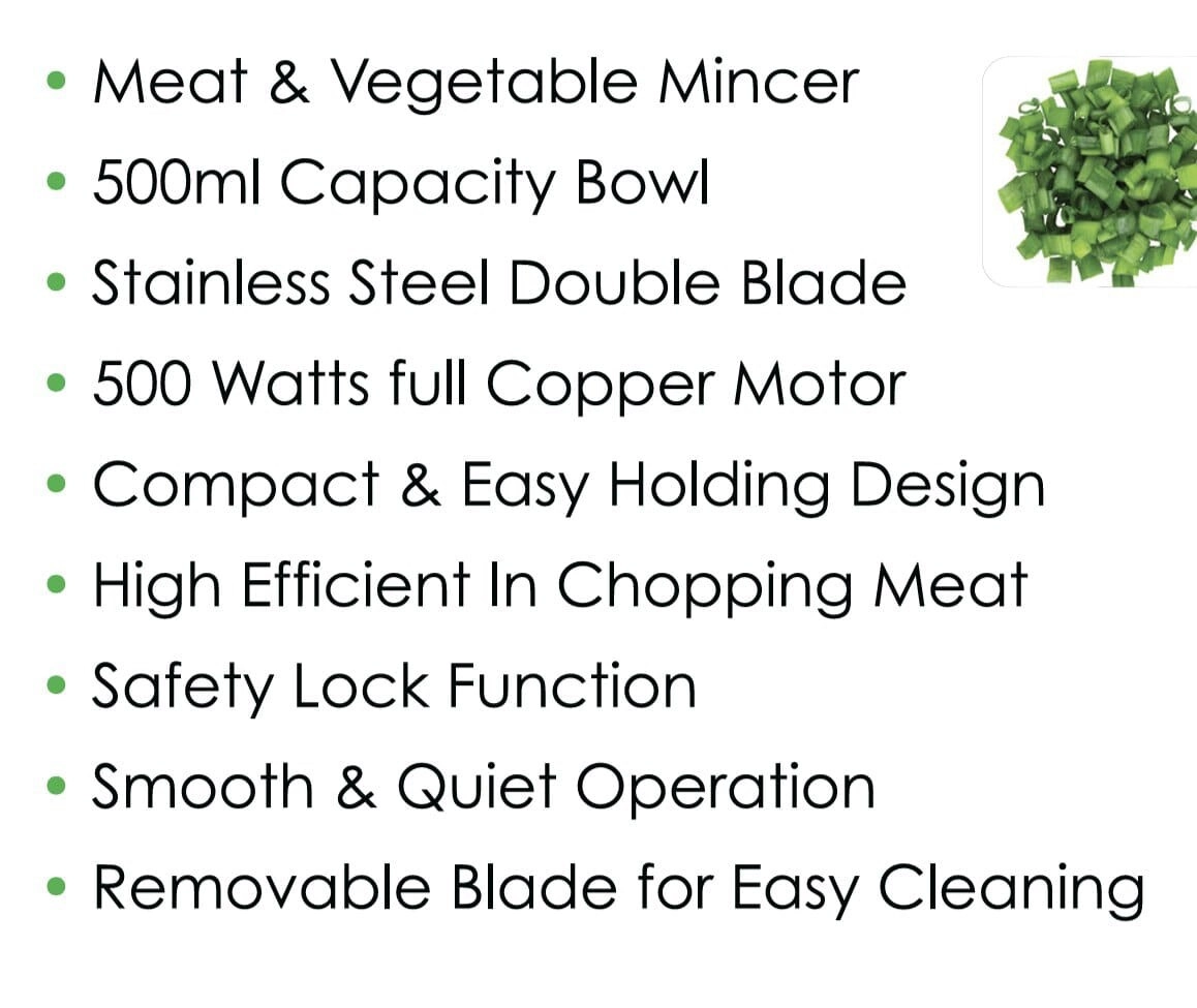 Electric Food Chopper & Mincer - 500ml