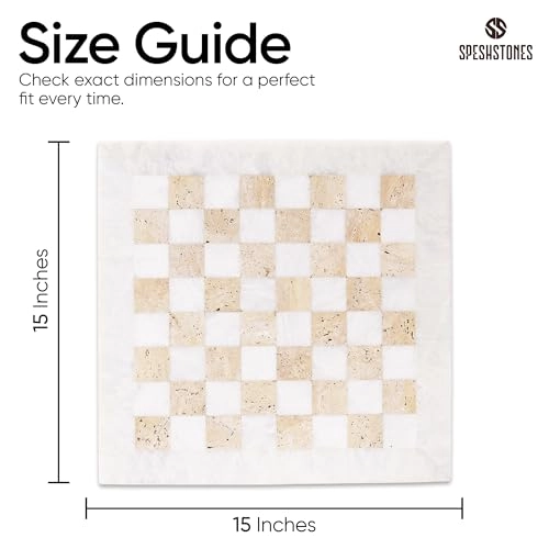 Marble Chess Board - 15 Inch Handmade Travertine and White Stone