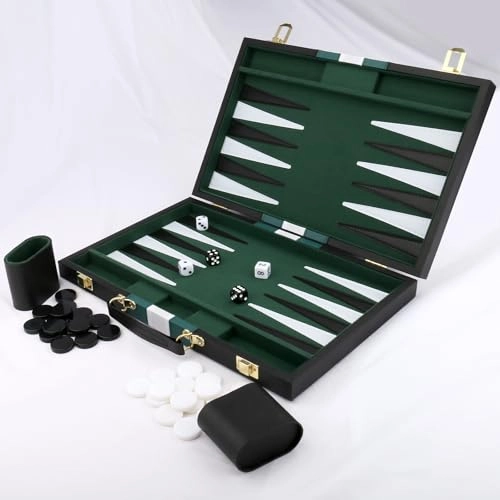 Backgammon Set - 18in Black Leather