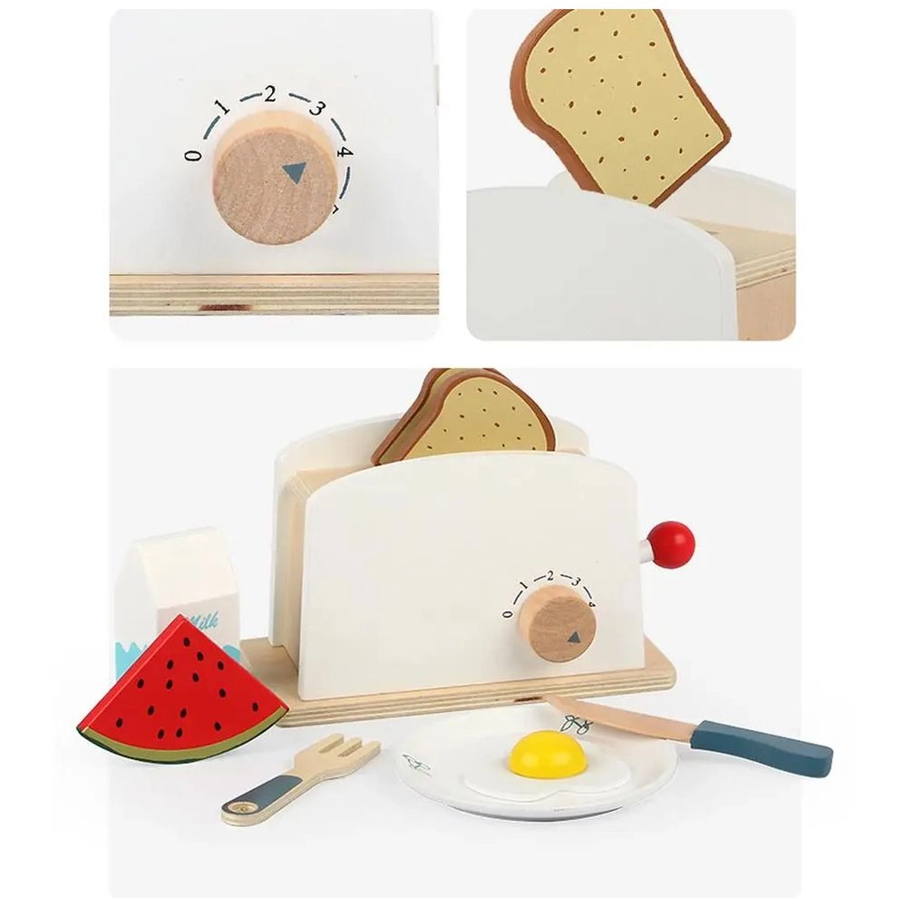 Kids Wooden Bread Toaster Toy Pretend Play Set (5551007-MSN20020)