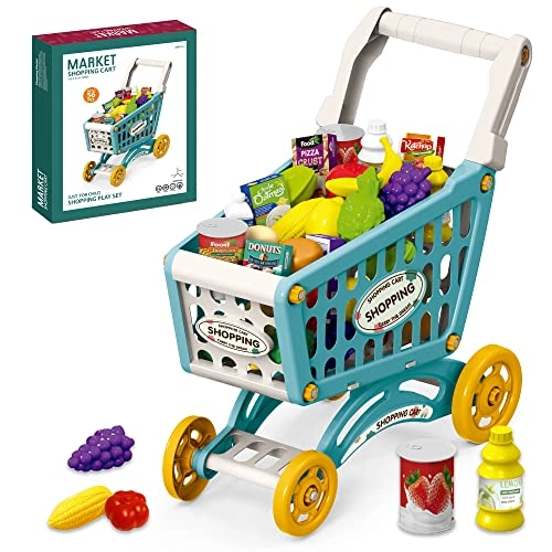 Eazy Kids Role Play Market Shopping Cart - 56 pcs (SAB-LS_DIYSC_BU)