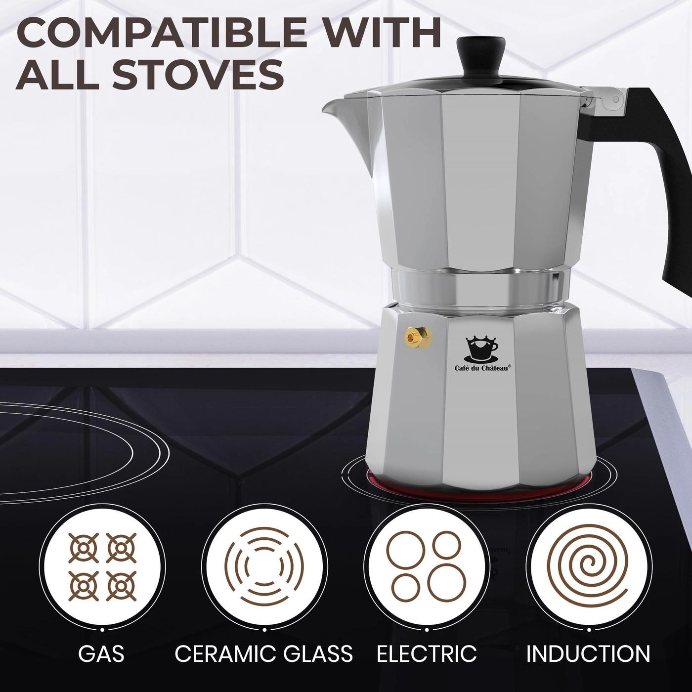 Espresso Maker - 6-Cup Transparent Lid Clip Spoon