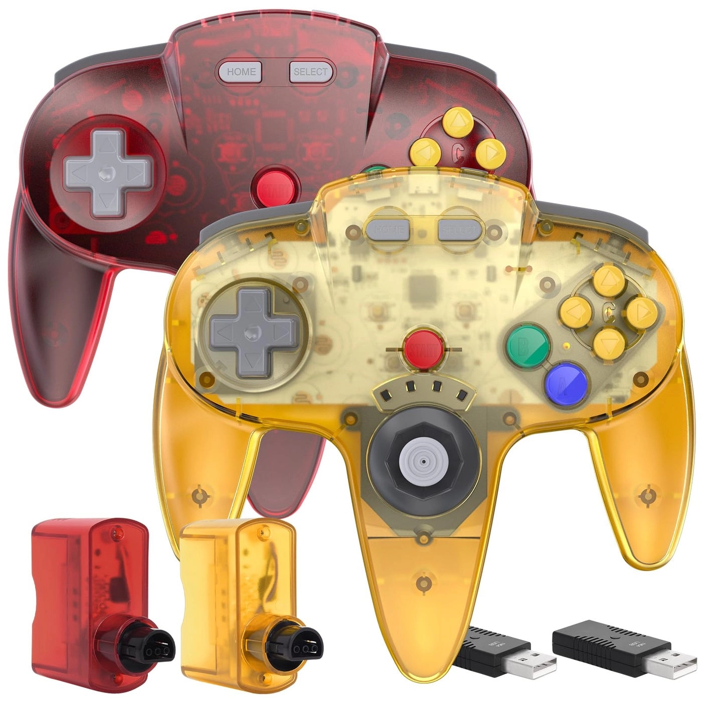 SAFFUN Wireless N64 Switch Online Controller - Clear Red/Yellow N64 / Switch Online/NSO Pack