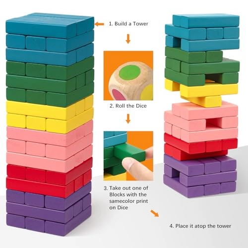 Showay Wooden Building Blocks Stacking Board Game - 3+ 54 pieces