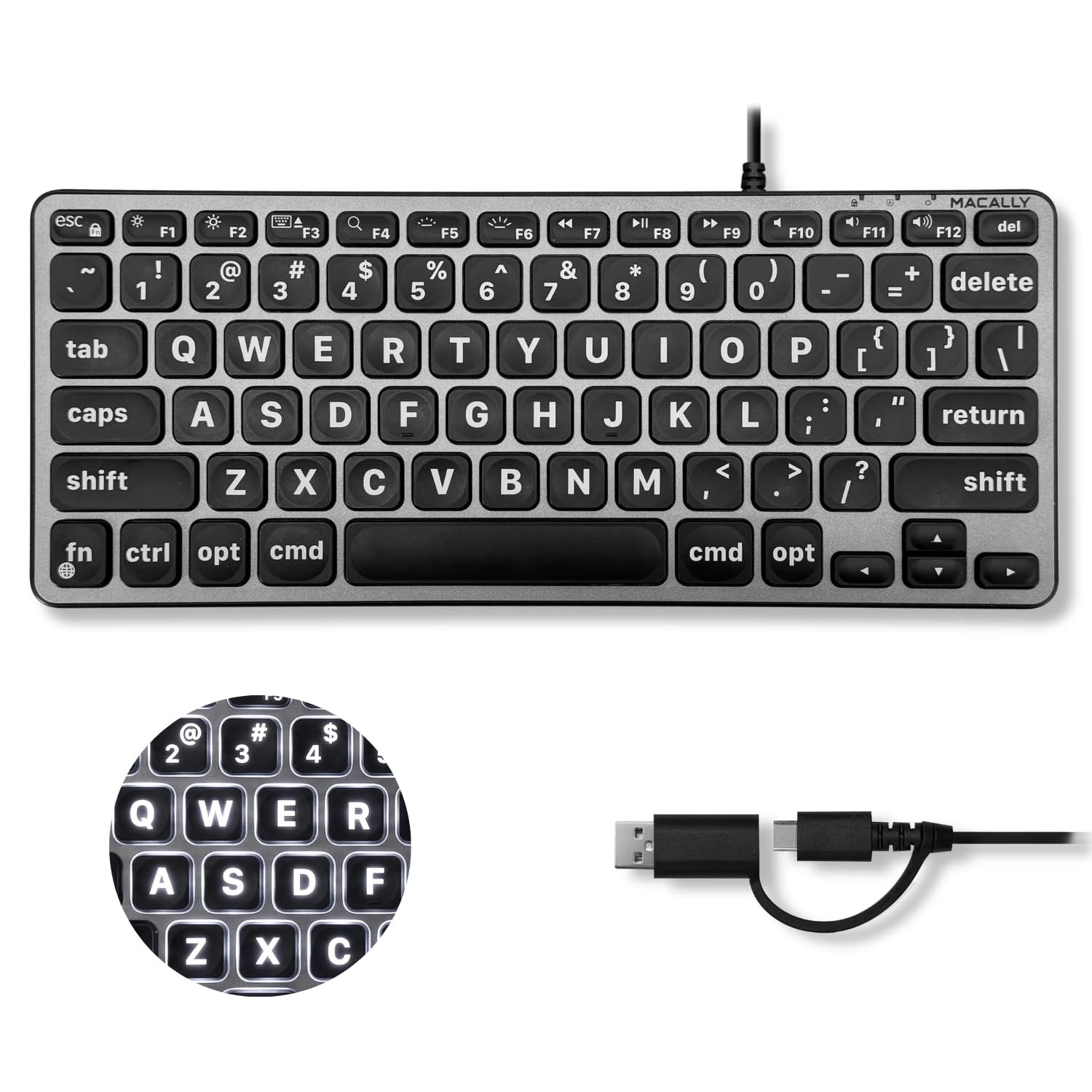 Small Keyboard for Mac - 78-Key MacOS Layout USB-A, USB-C