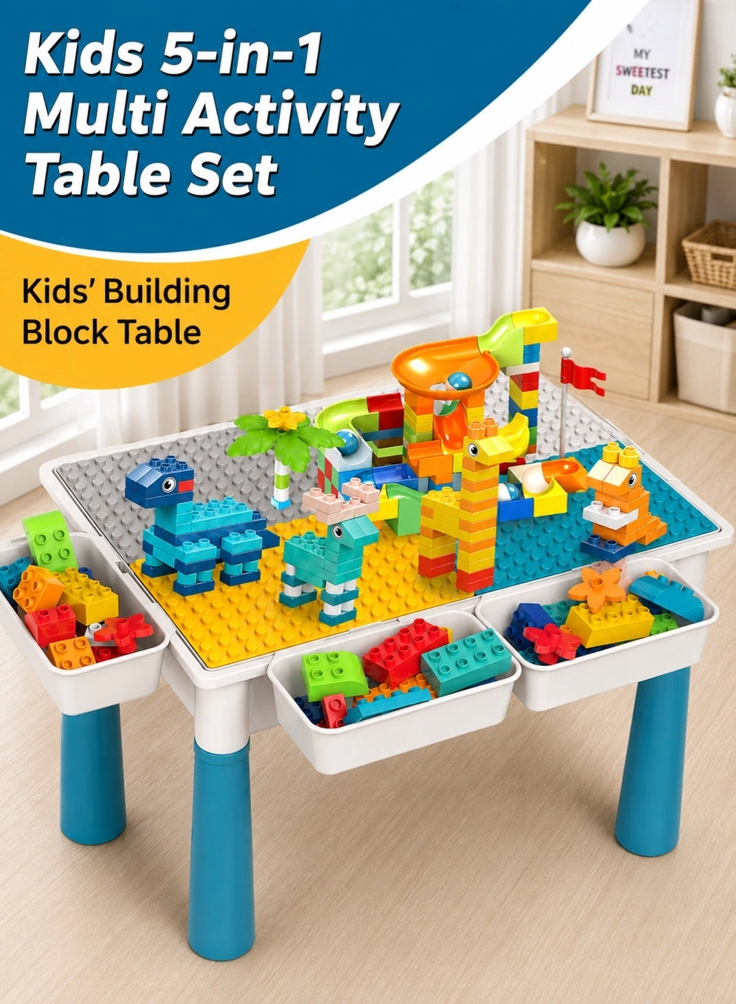 DIY Children's Multi-Functional Building Block Table - 190 pcs