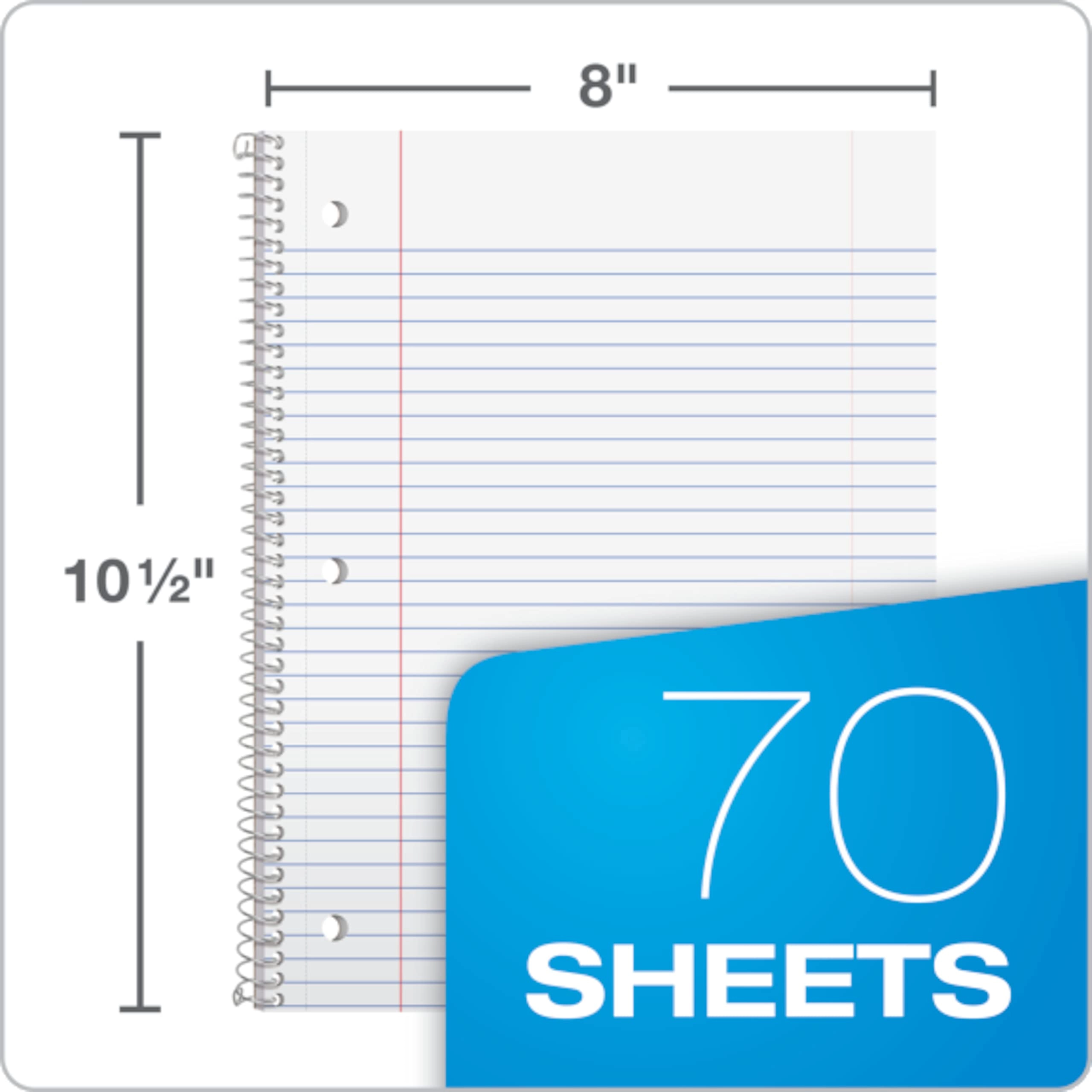Spiral Notebook 8 x 10-1/2 Inch Spiral - Lined 70 Sheets