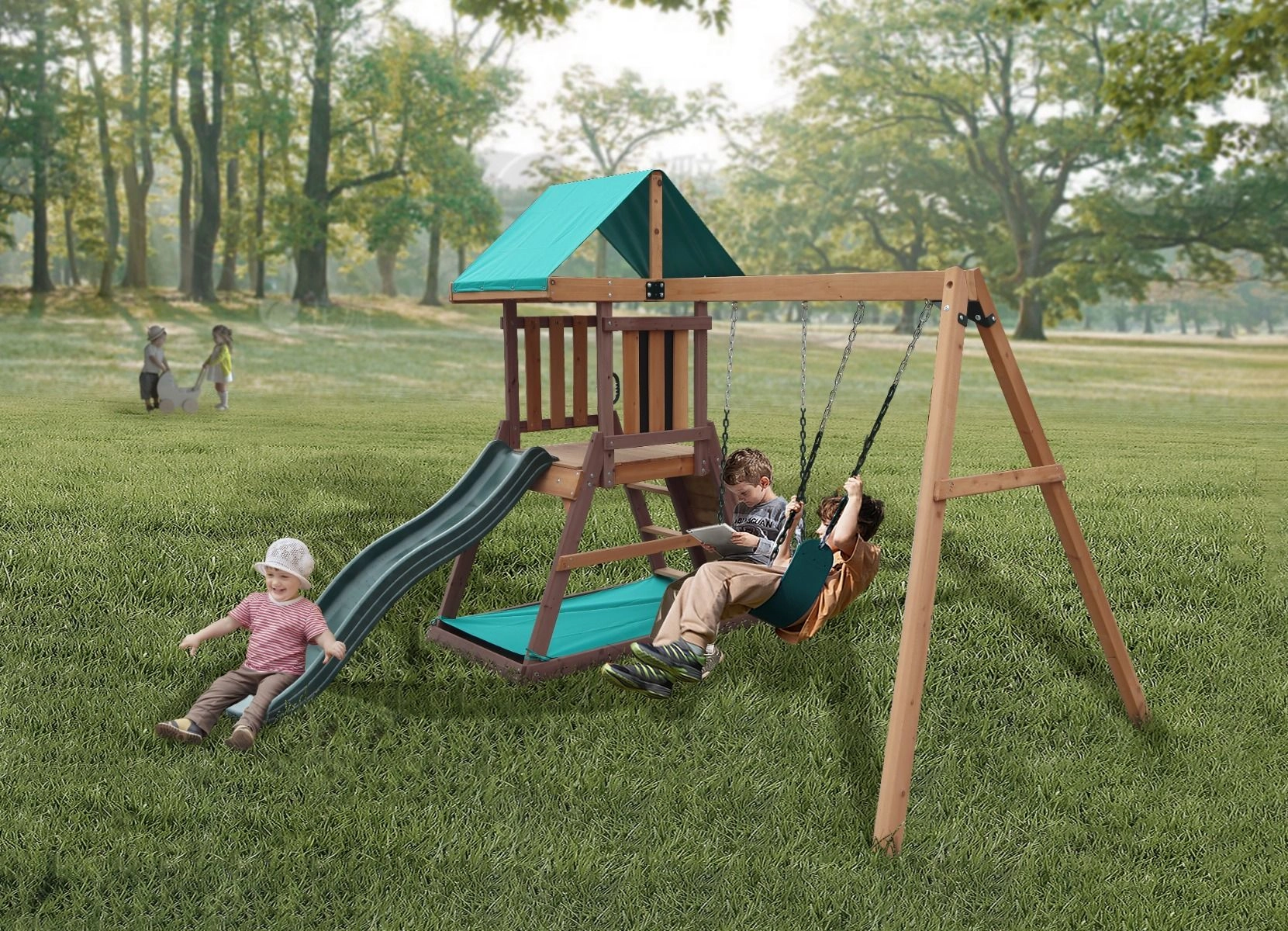Matterhorn Swing Set & Playhouse - 285 x 263 x 220cm 52 KG