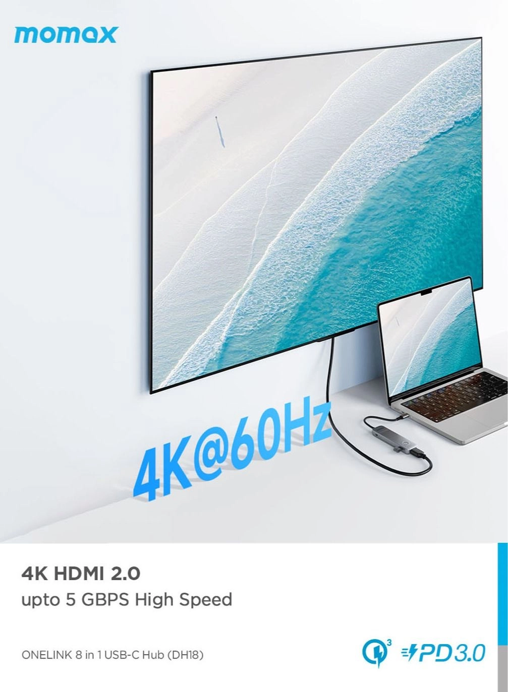 8-in-1 USB-C Hub - PD3.0 4K60Hz Gigabit Ethernet