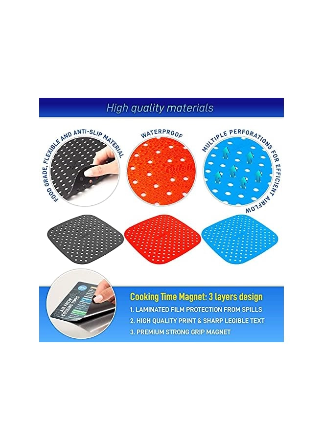 Air Fryer Liners + Magnetic Cheat Sheet - food-grade silicone 3 Pack