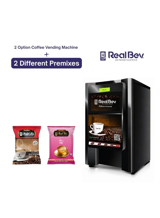 Real Bev 2 Option Coffee Vending Machine - Premix Combo Pack Instant Coffee Karak
