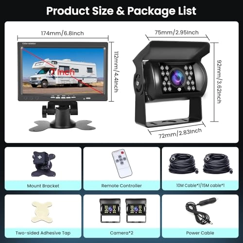 Reversing Camera - Night vision 1280*720P + 7 Inch Monitor - Wired