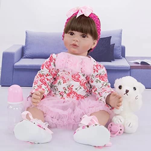 Reborn Baby Doll - 24 Inch Vinyl Cotton Body Pink Yarn Skirt Ages 3+