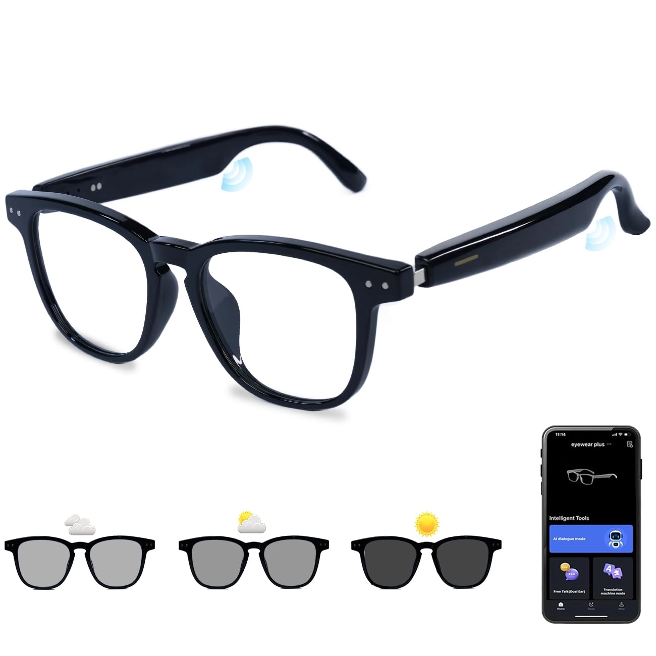 Ai Translator Smart Glasses - 164+ Language Translation AI Chat Deepseek R1 & Gemini-2.5