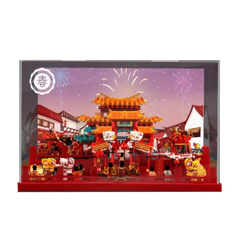 HCAEIOFJ Clear Acrylic Display Case - Lion Dance Chinese New Year Temple Fair Lego