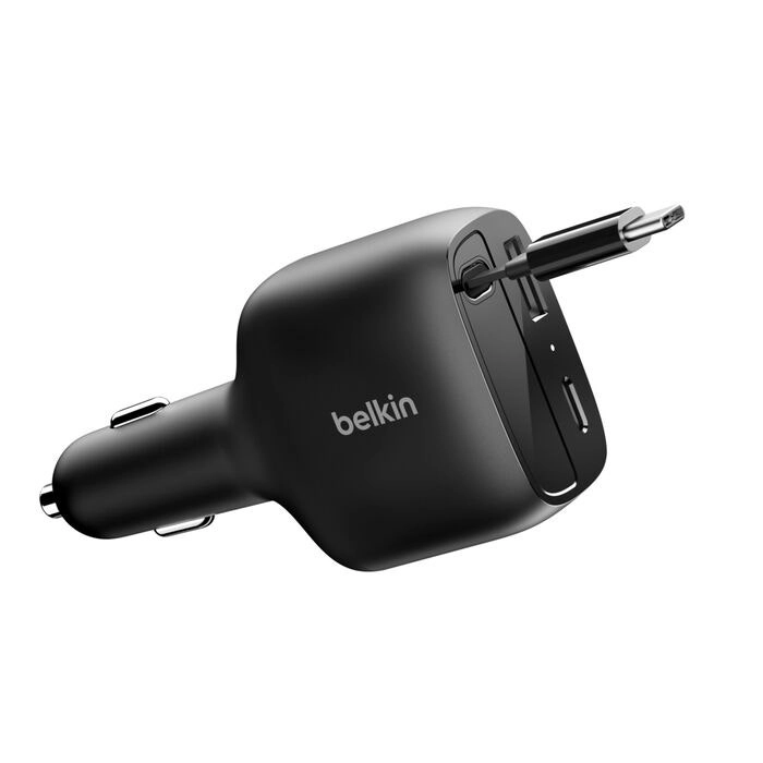 Belkin BoostCharge 2 Port Retractable Car Charger - 75W Dual Charging Retractable Cable
