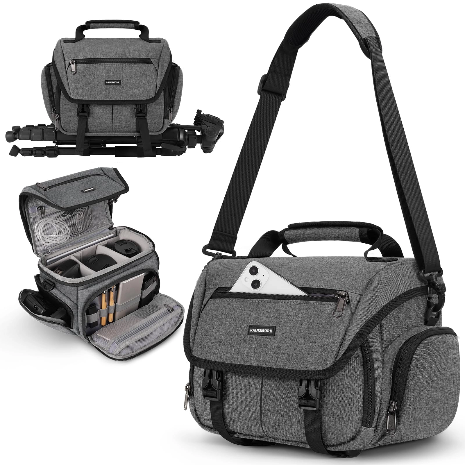 rainsmore Camera Bag - 9.05"L x 5.9"W x 7.08"H Compatible with Nikon, Sony, Fuji, Canon, Olympus, Pentax, Kodak Sling Bag