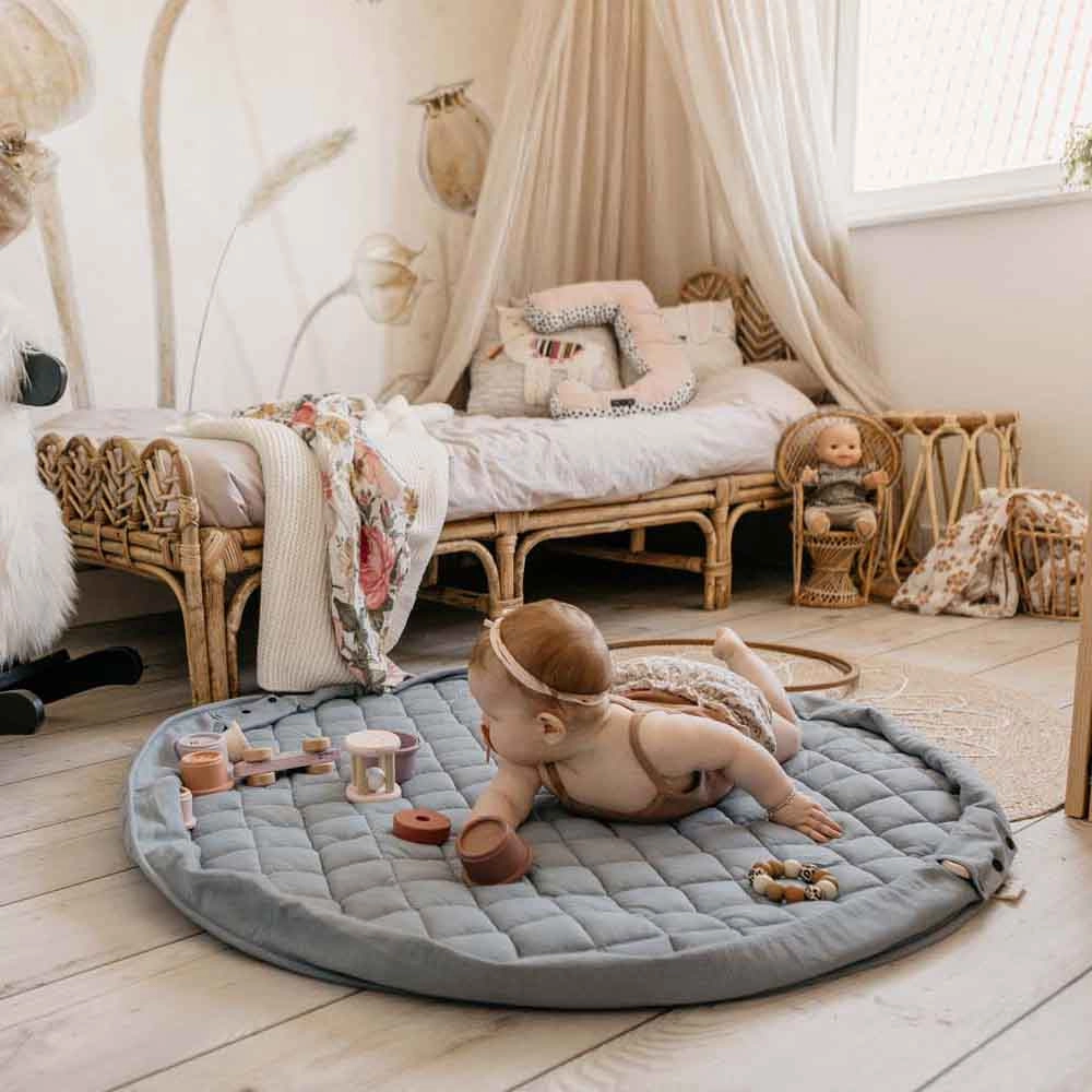 Playmat & Storage Bag - Organic Dusty Blue 6 months