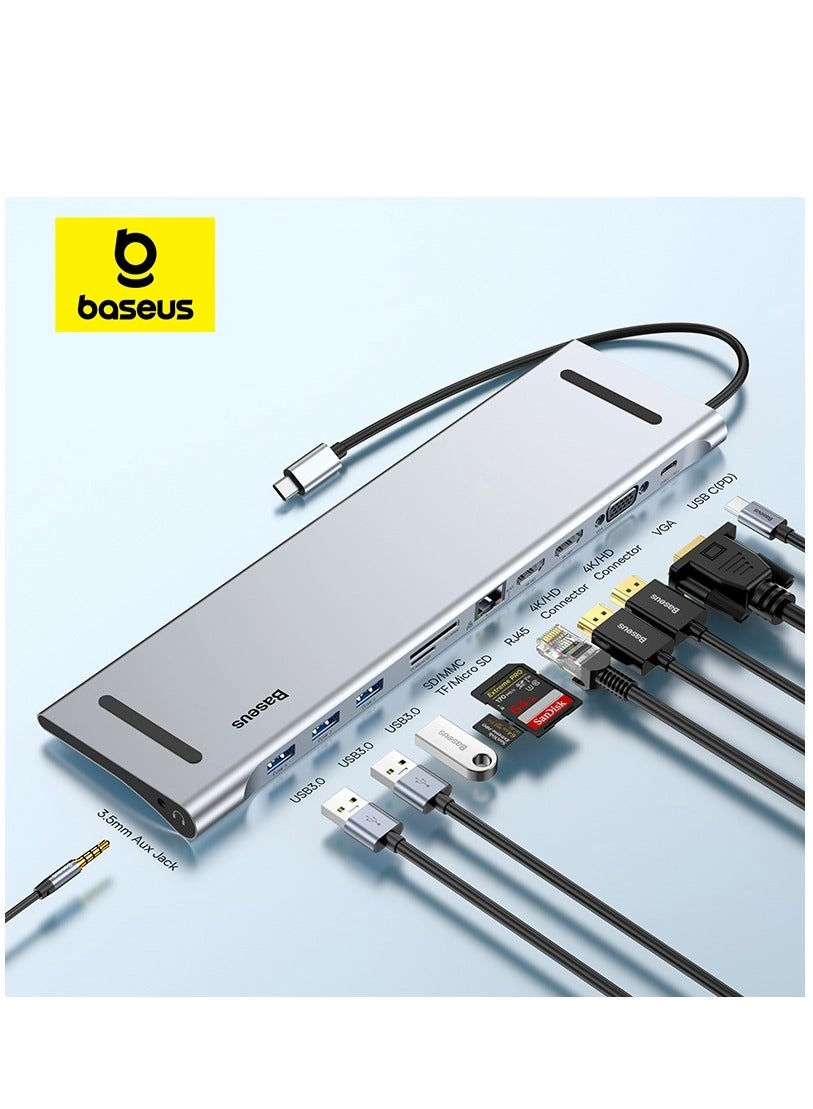 Baseus 11-in-1 USB C Docking Station CATSX-GOG - 2x 4K HDMI 100W PD