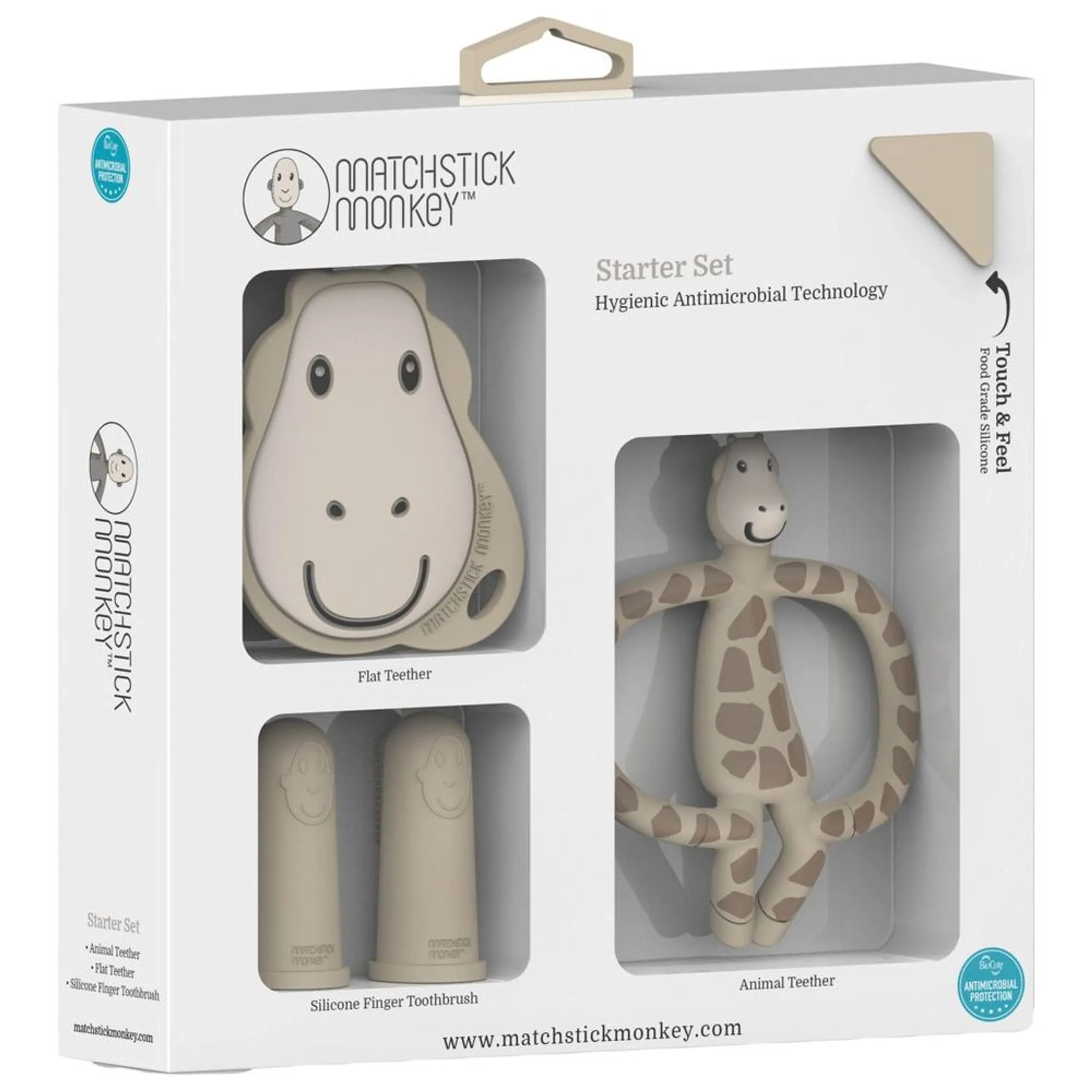 Matchstick Monkey Gigi Giraffe - 11cm + Flat Giraffe - 8cm + Silicone Finger Toothbrush - 5.4cm