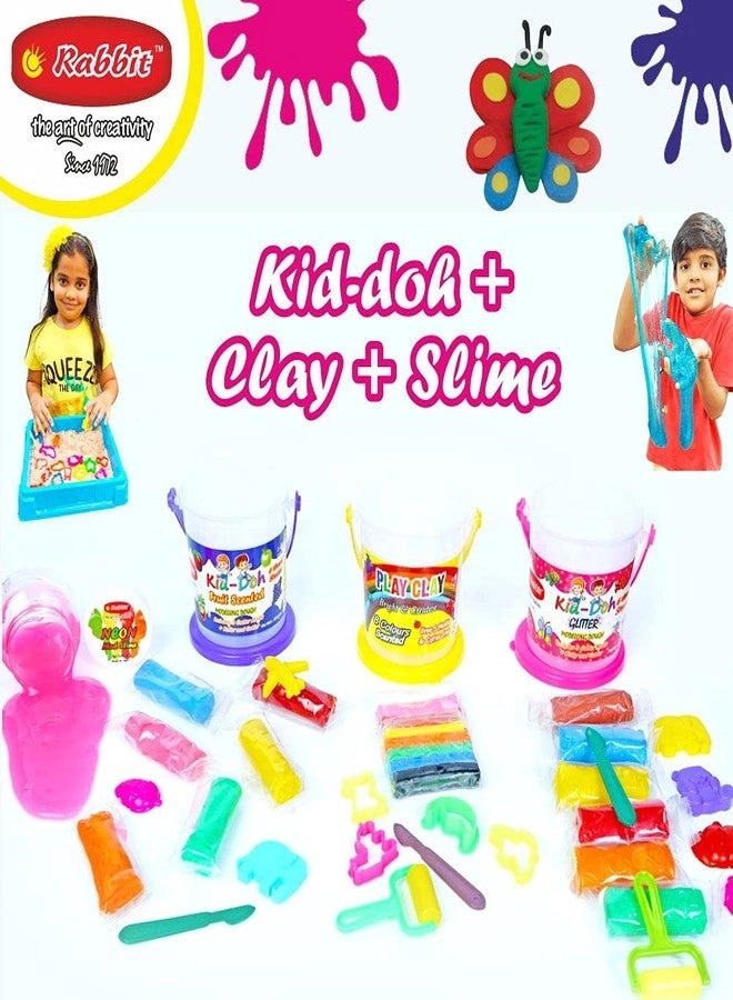 Dough Glitter + Fruit Scented + 8 Color Clay Bucket + Neon Slime 100g 3+ years