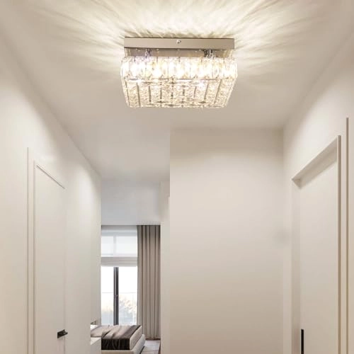 LED Square Crystal Chandelier - 2700K-6500K Dimmable