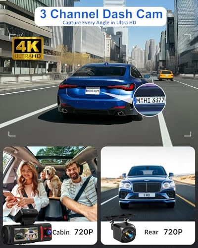 3 Channel Dash Cam - 4K+720P+720P 30 FPS