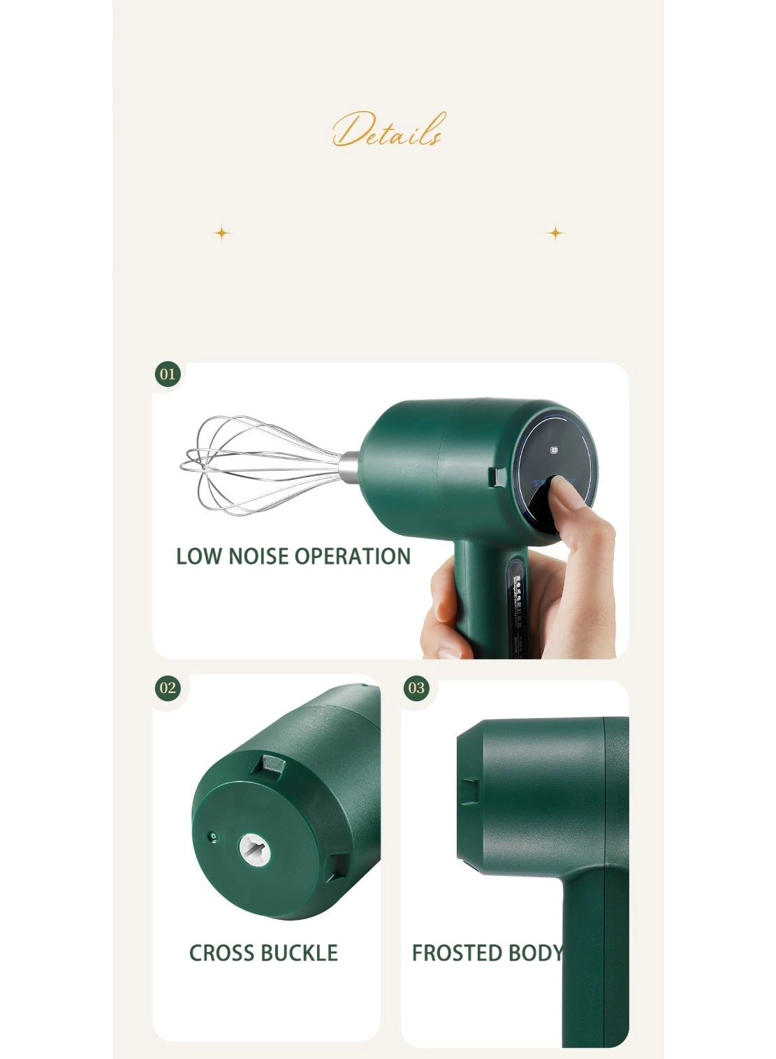 Cordless Handheld Electric Mixer - Rechargeable Green