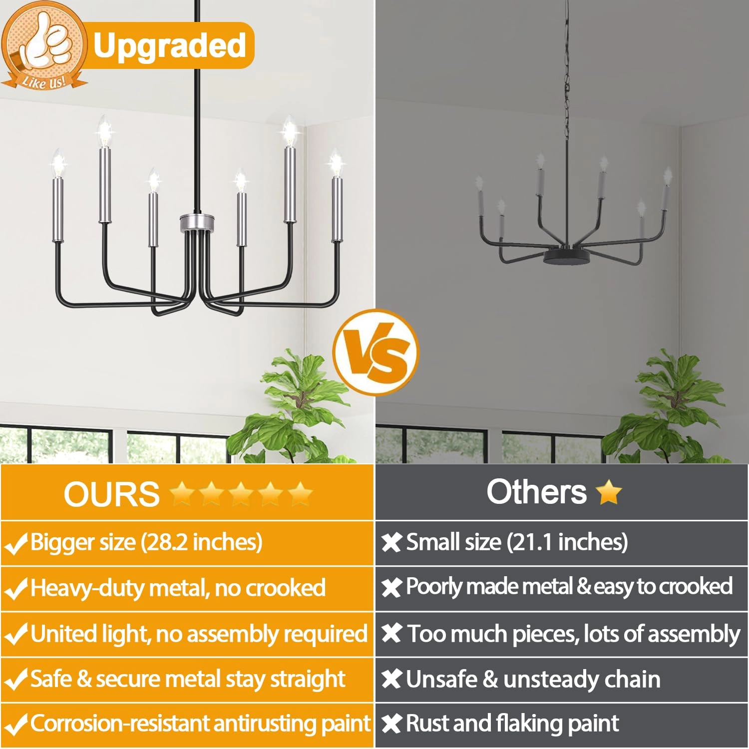 6-Light Farmhouse Chandelier - Black Indoor