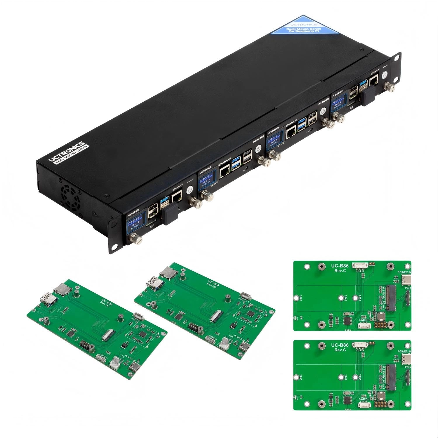 UCTRONICS M.2 NVMe SSD Base for Pi5 + SATA Shield for Pi4 + Safe Shutdown + 0.96" Color LCD