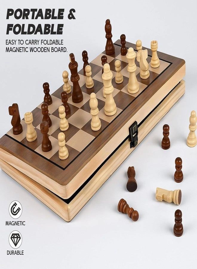 Wooden Magnetic Chess Board Set - Compact & Foldable Inbuilt Storage Anti Scratch Surface