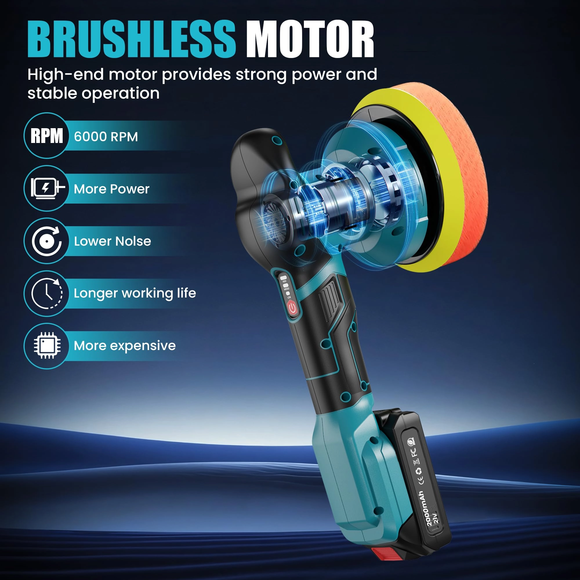 Cordless Car Buffer Polisher - 6 Inch Kit