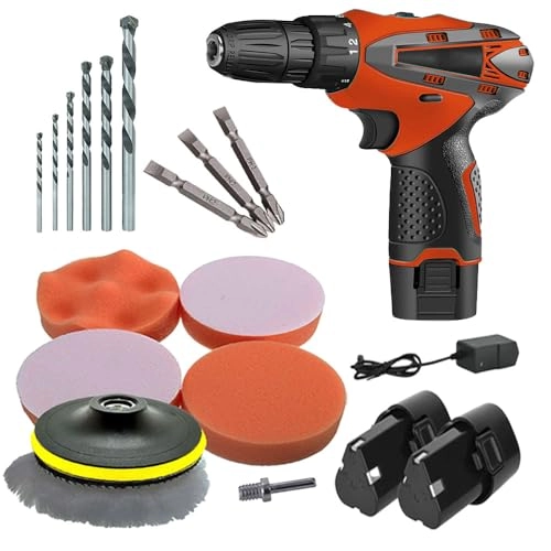 Cordless Screwdriver drill machine - 12V 0-10mm + 1200 mAh Battery + Charging Adapter + Polishing Pad kit - 5 inch