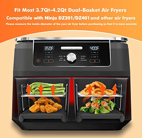 Dual Basket Air Fryer Accessories - Stainless Steel + Food-grade Silicone Set of 10