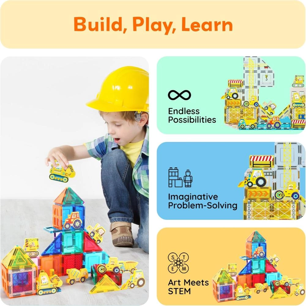 Magnet Building Tile Blocks Addon - Vehicles & Zoo 8pcs