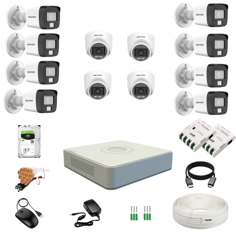 Prama Hikvision India Pvt.Ltd DVR - 16CH + Dome Camera - 2MP Dual Light + Bullet Camera - 2MP + HDD - 4TB + SMPS - 8CH + CCTV Cable + BNC & DC Connectors