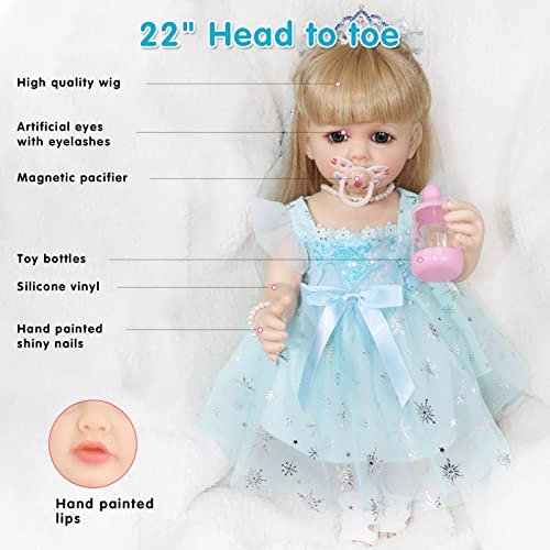 Reborn Baby Doll - 22 Inch Silicone Blonde Ages 3+ Gift Set