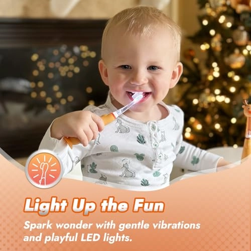 Toddler Sonic Electric Toothbrush - Cute Reindeer Cover Smart LED Timer 2 Brush Heads