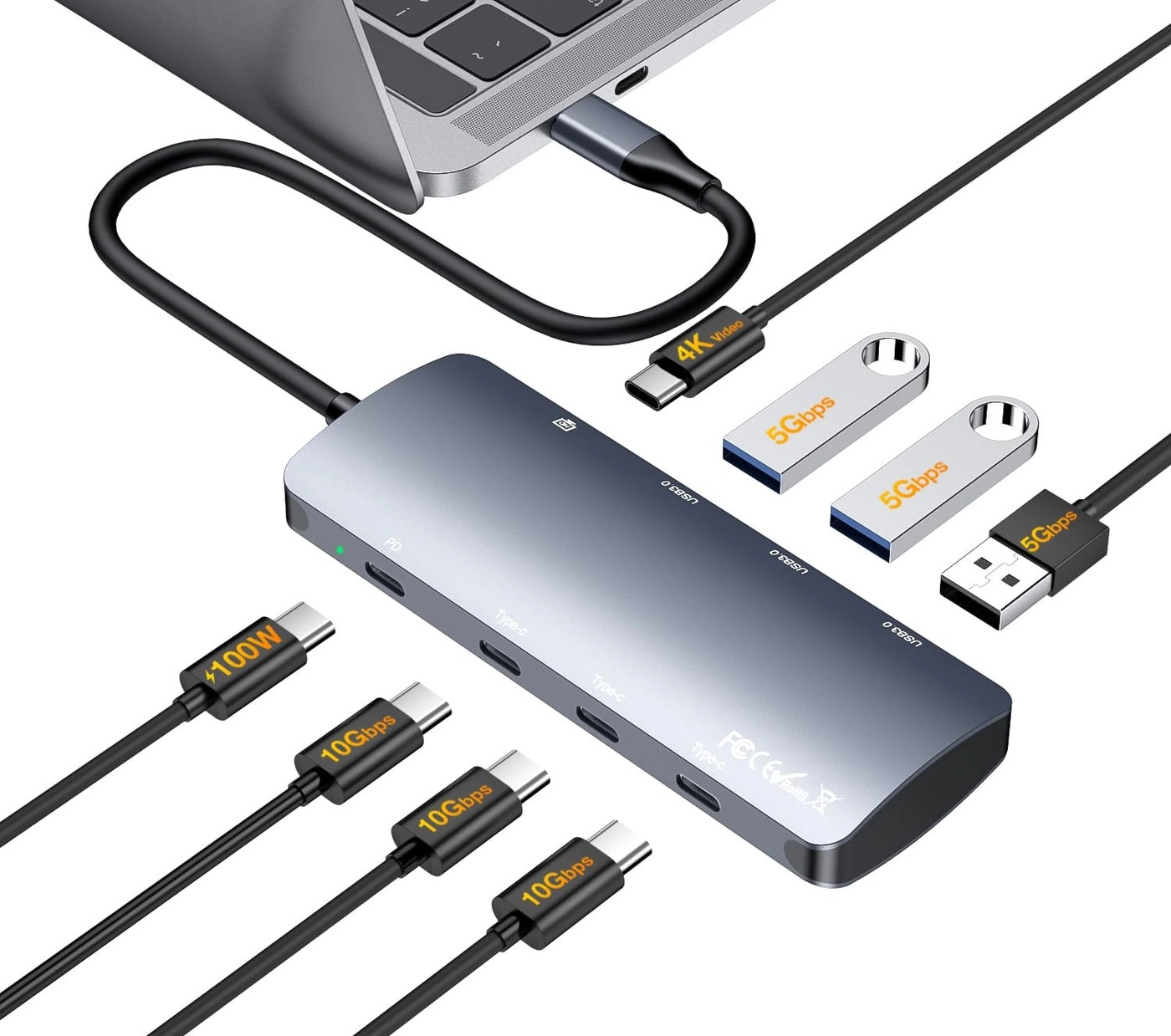 Rytaki Pro USB C Hub - 10Gbps 4K@60Hz 100W PD